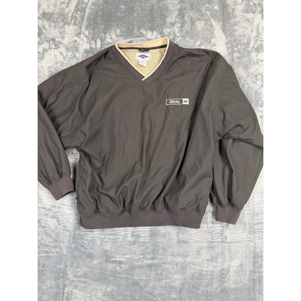 Ohio Cat Mens 2XL Black V-Neck Pullover Windbreaker With Logo